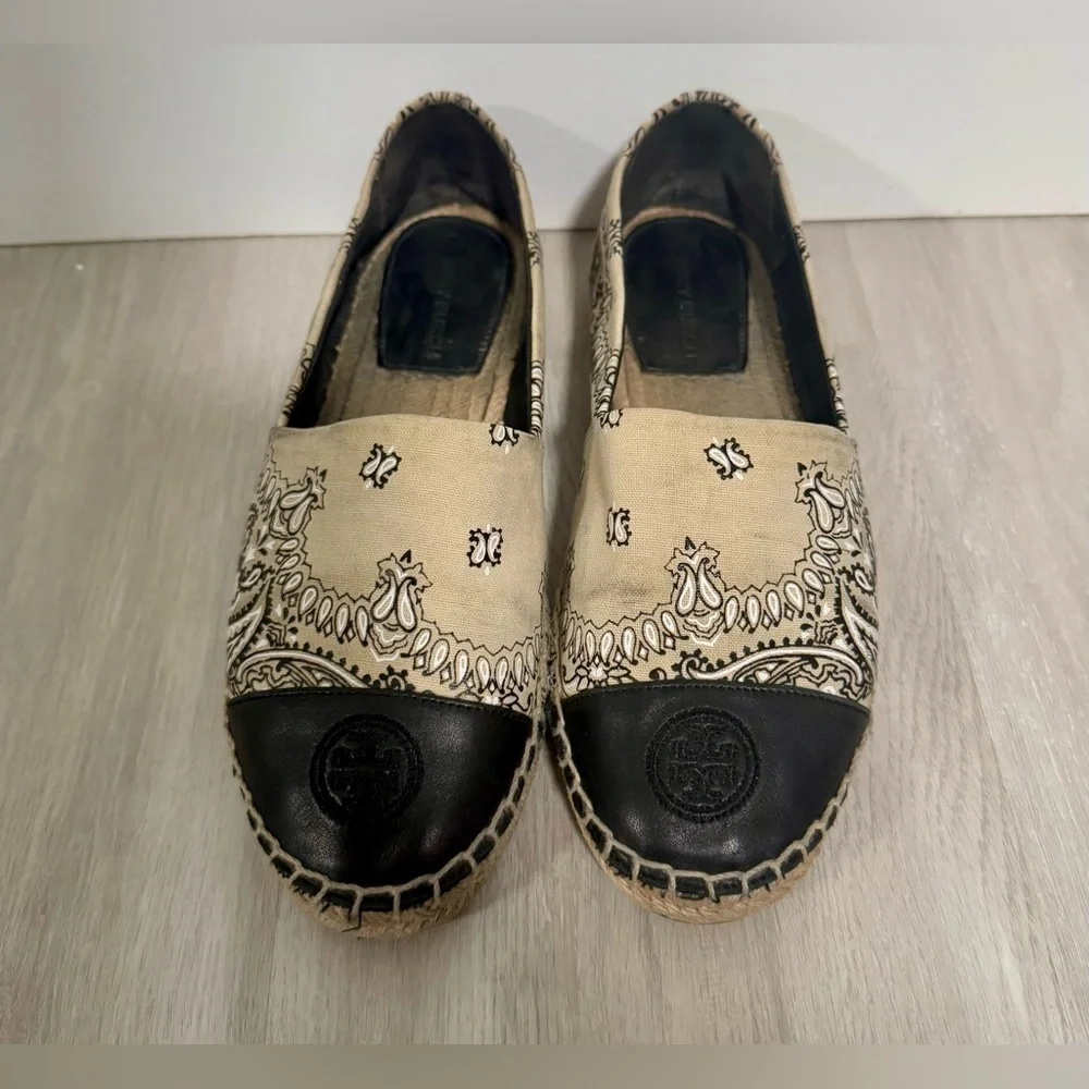 Tory Burch Espadrilky Color Block Flat Espadrille White/Black Size 7.5